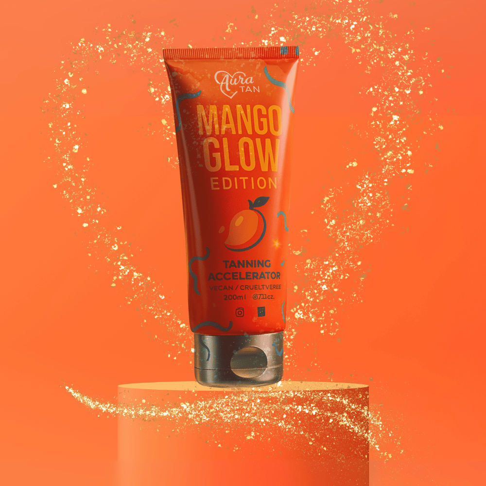Aura Tan Mango Glow Edition 200ml - Vegan & Cruelty-Free Tanning Accelerator For Face and Body. Skin Loving, Nourishing Glow. Tyrosine, Shea Butter, Jojoba Oil.