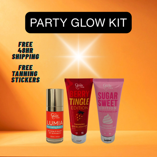 Party Glow Kit - 1x Shimmer Oil, 1x 100ml Berry Tingle or Sugar Sweet. Vegan & Cruelty Free