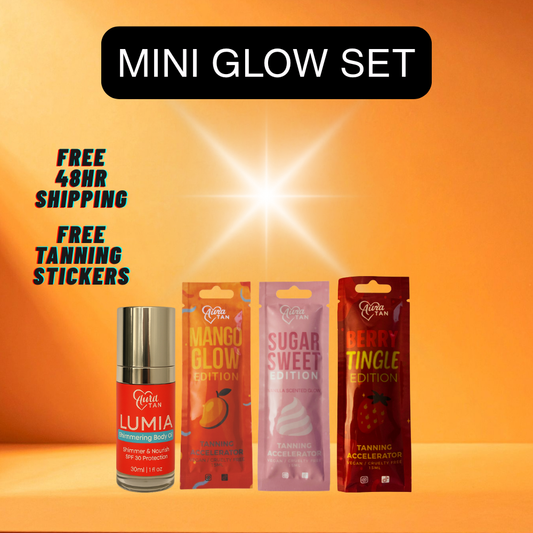 Mini Glow Set - 1x Shimmer Oil, 2x 15ml Sachet of your choice. Vegan & Cruelty Free