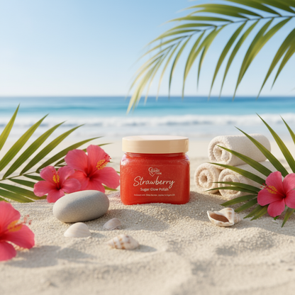 Sugar Scrub with tropical beach background